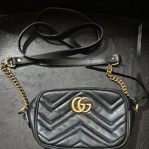 Gucci Black Leather Crossbody Bag with Gold Accents